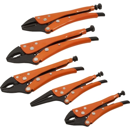 Grip-On 5 Piece General Service Set, Straight, Curved  Long Nose Locking Pliers BK-SET5-89